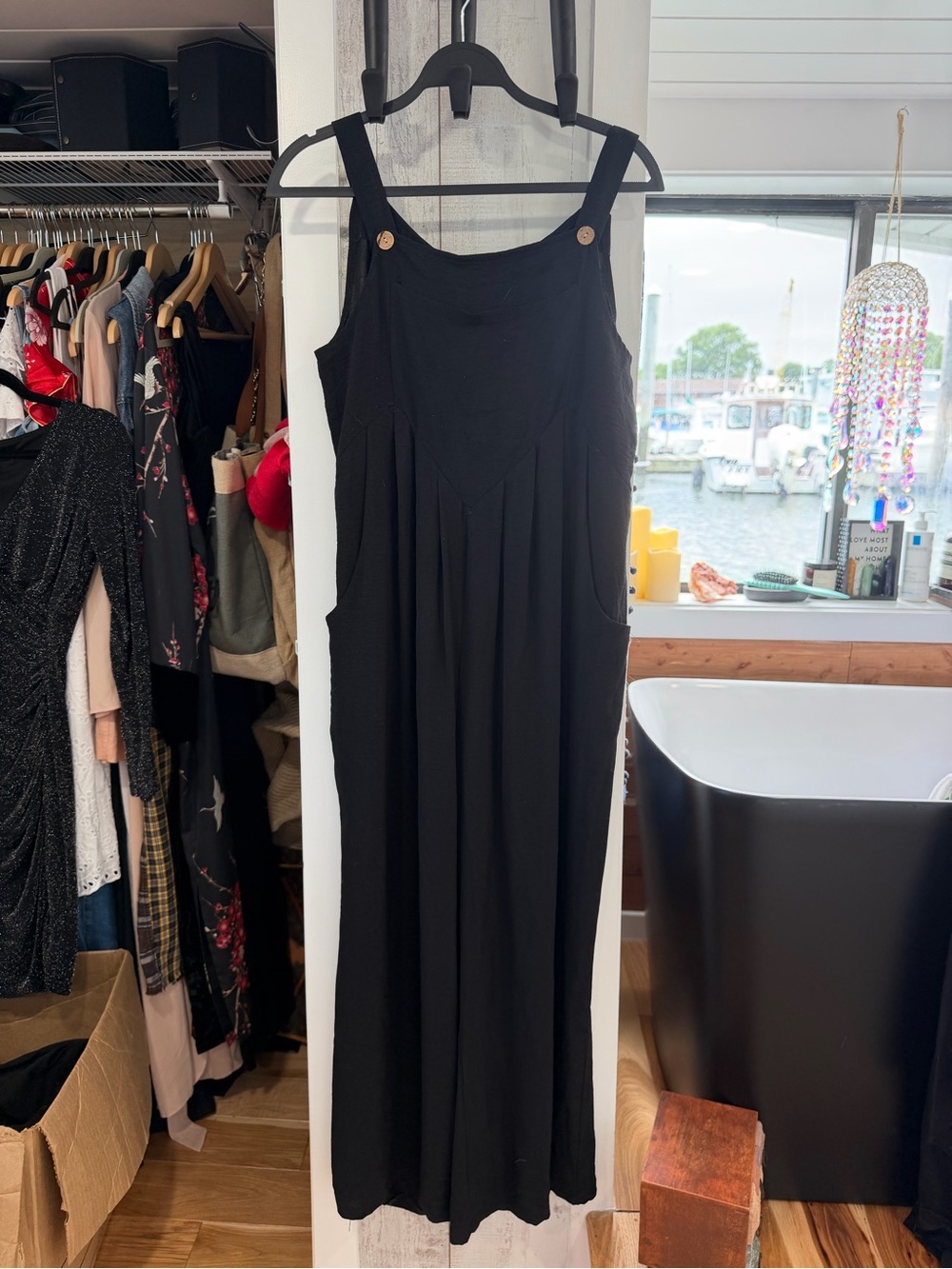 Black Sleeveless Button-Strap Jumpsuit